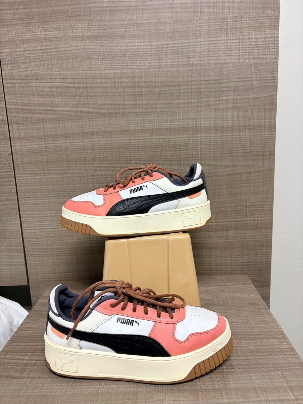 Puma Coral Pink, Black & Cream Low-Top Sneakers